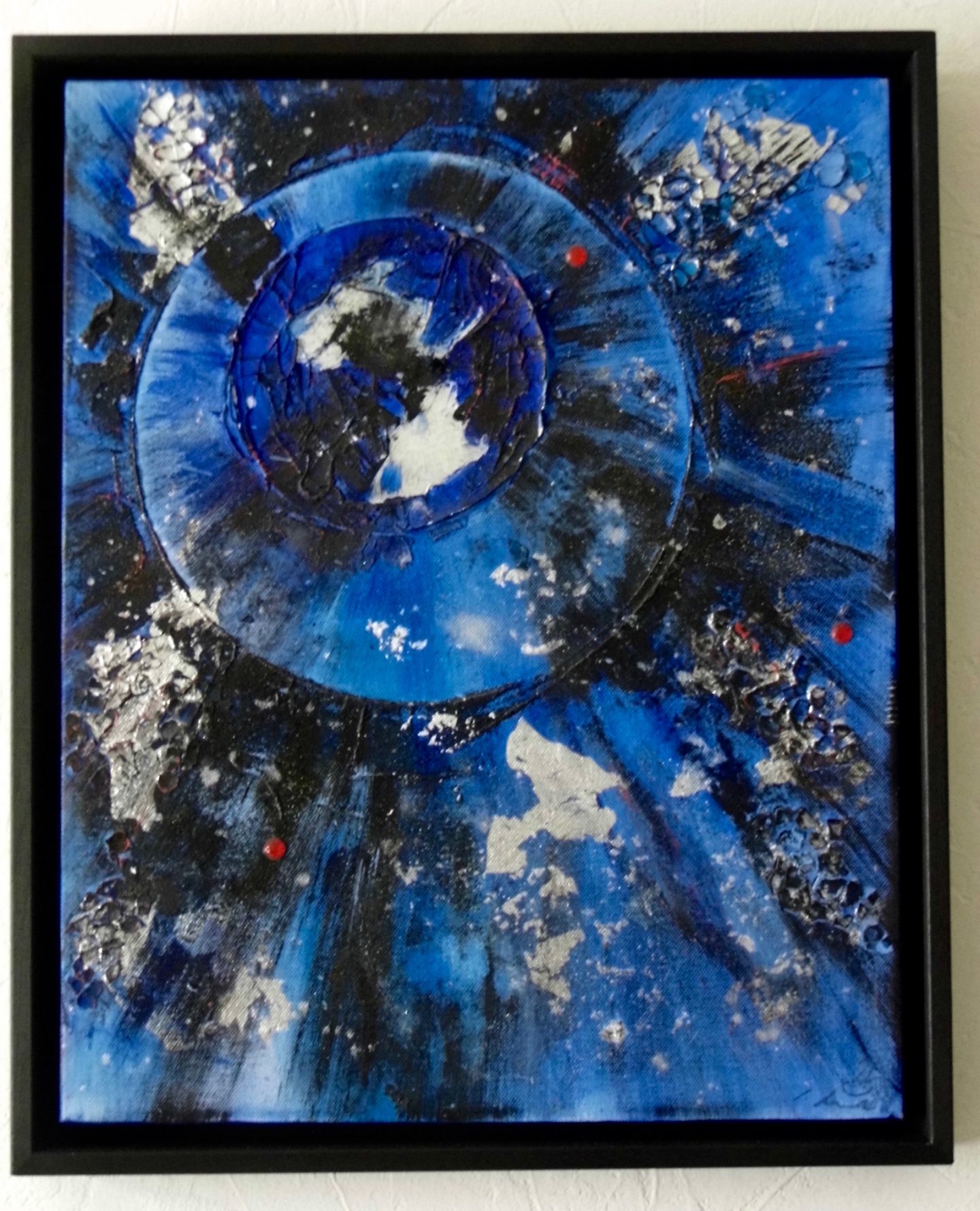 black blue silver abstract painting framed emerald dunne art