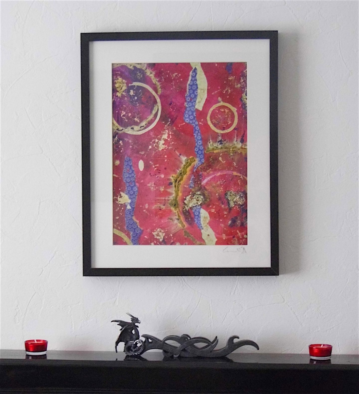 red purple gold abstract giclee print framed emerald dunne art framed