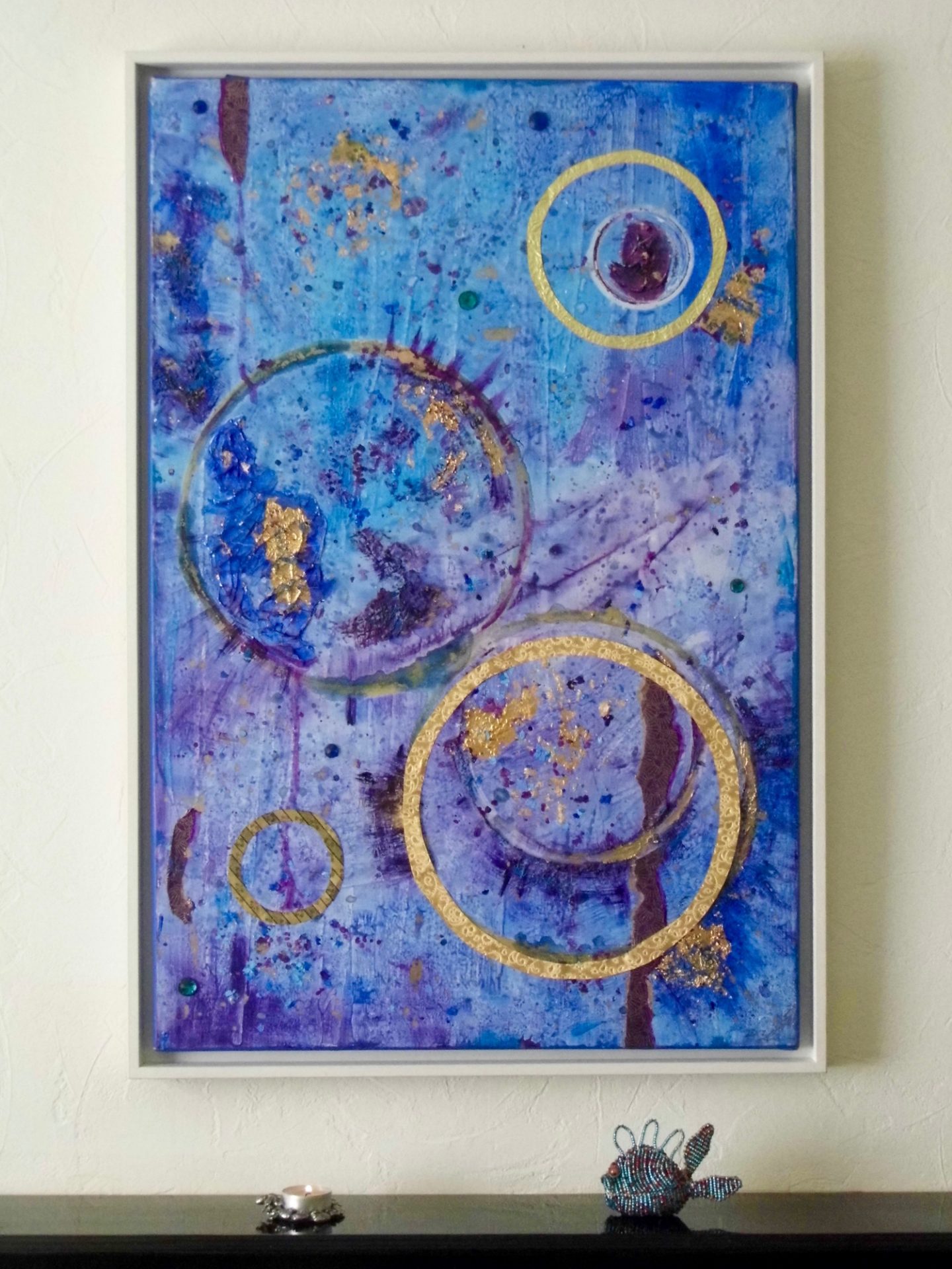 blue purple gold abstract painting framed emerald dunne