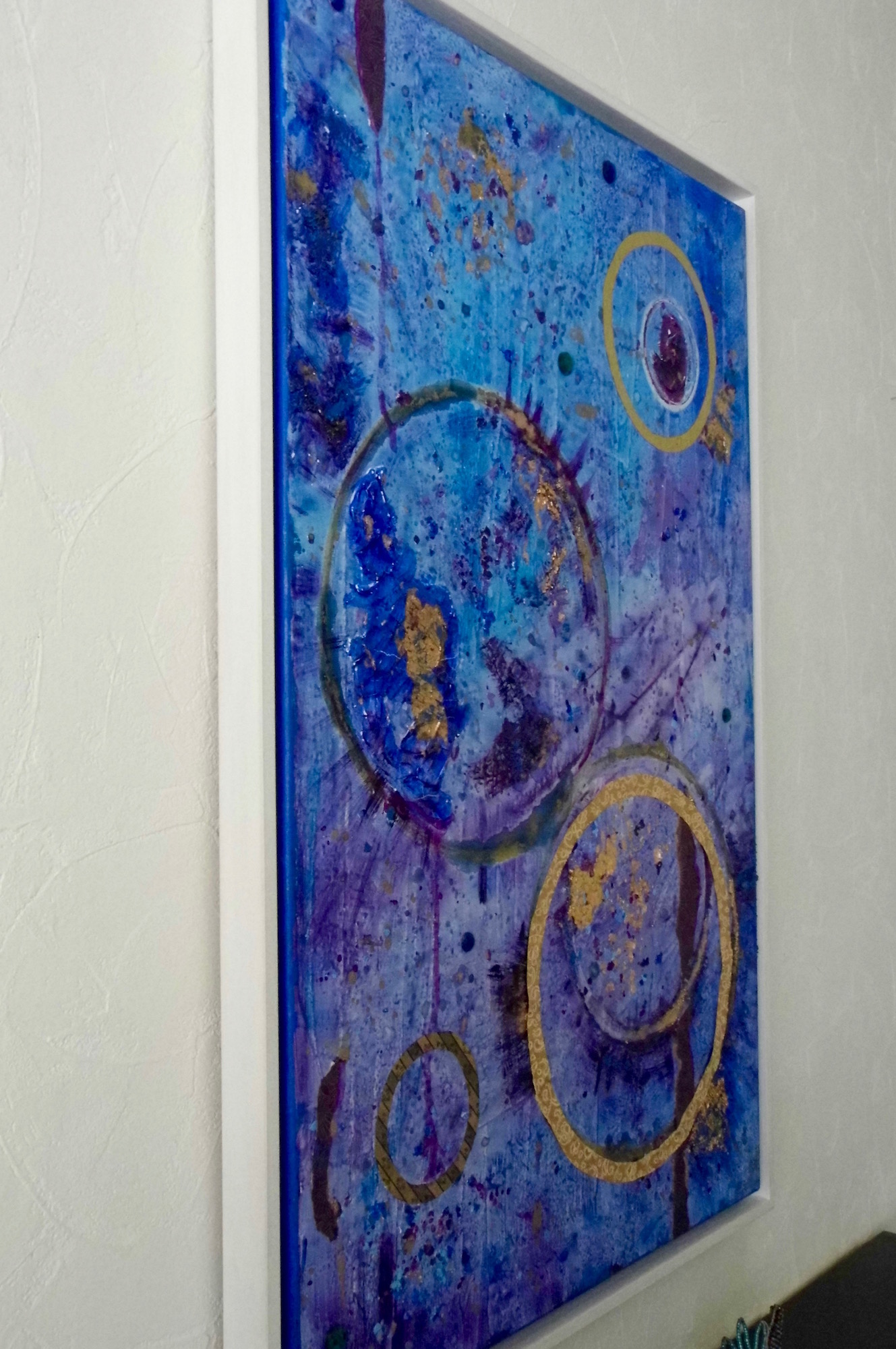 blue purple gold abstract painting framed emerald dunne