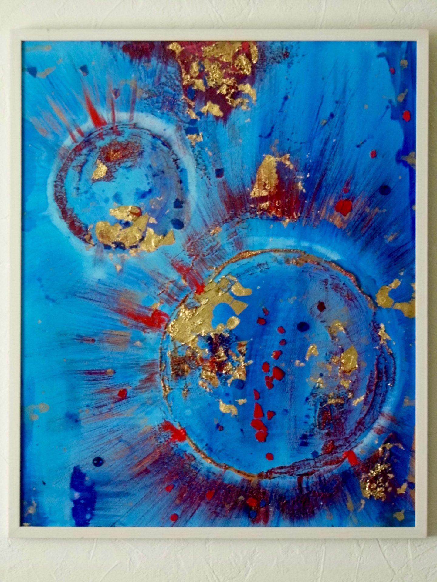 blue red gold abstract painting framed emerald dunne