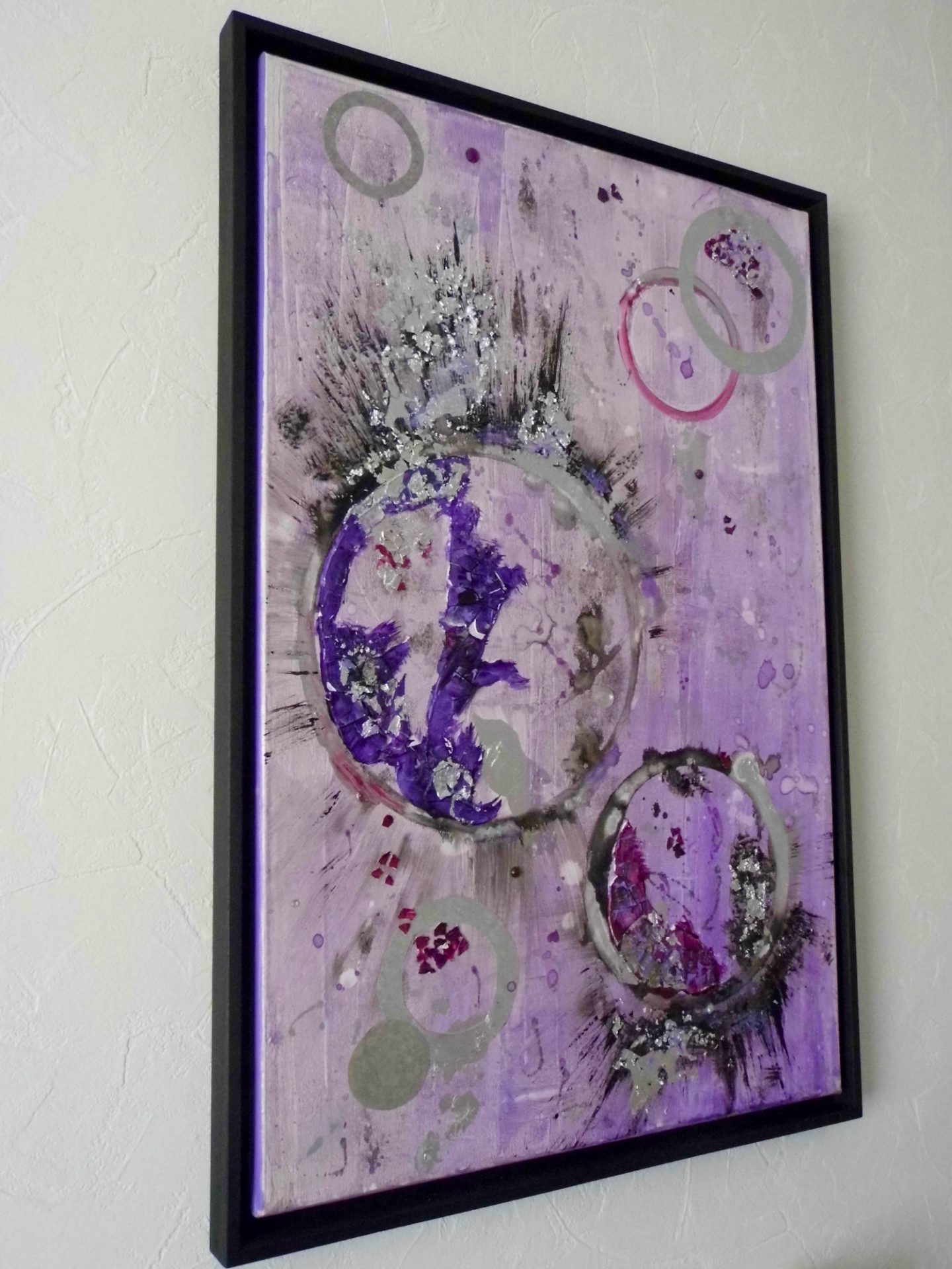 lilac purple black silver abstract framed painting emerald dunne art